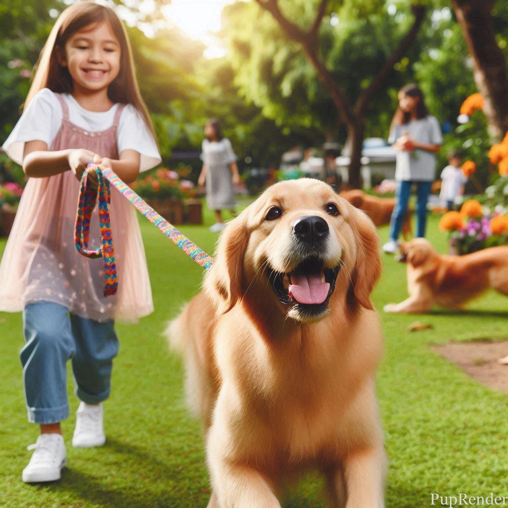 A dog happily playing with a group of children.