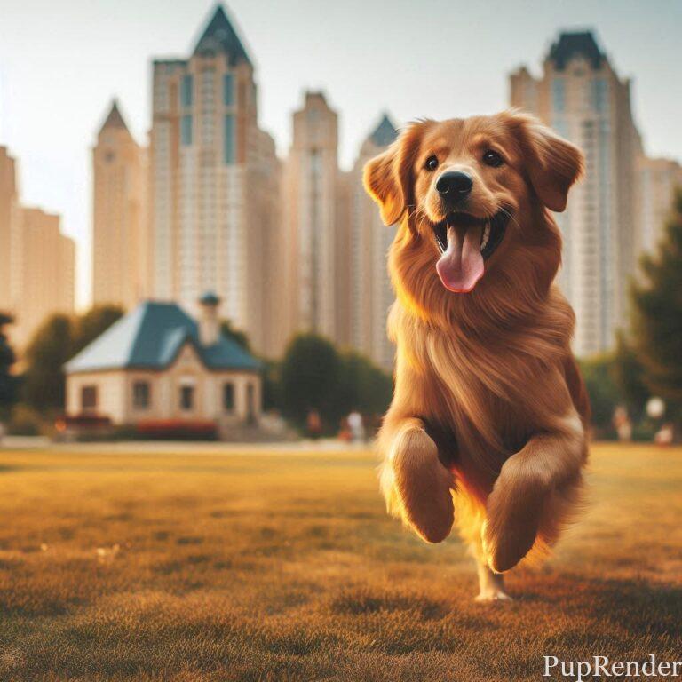 Dog running in a park during playtime.