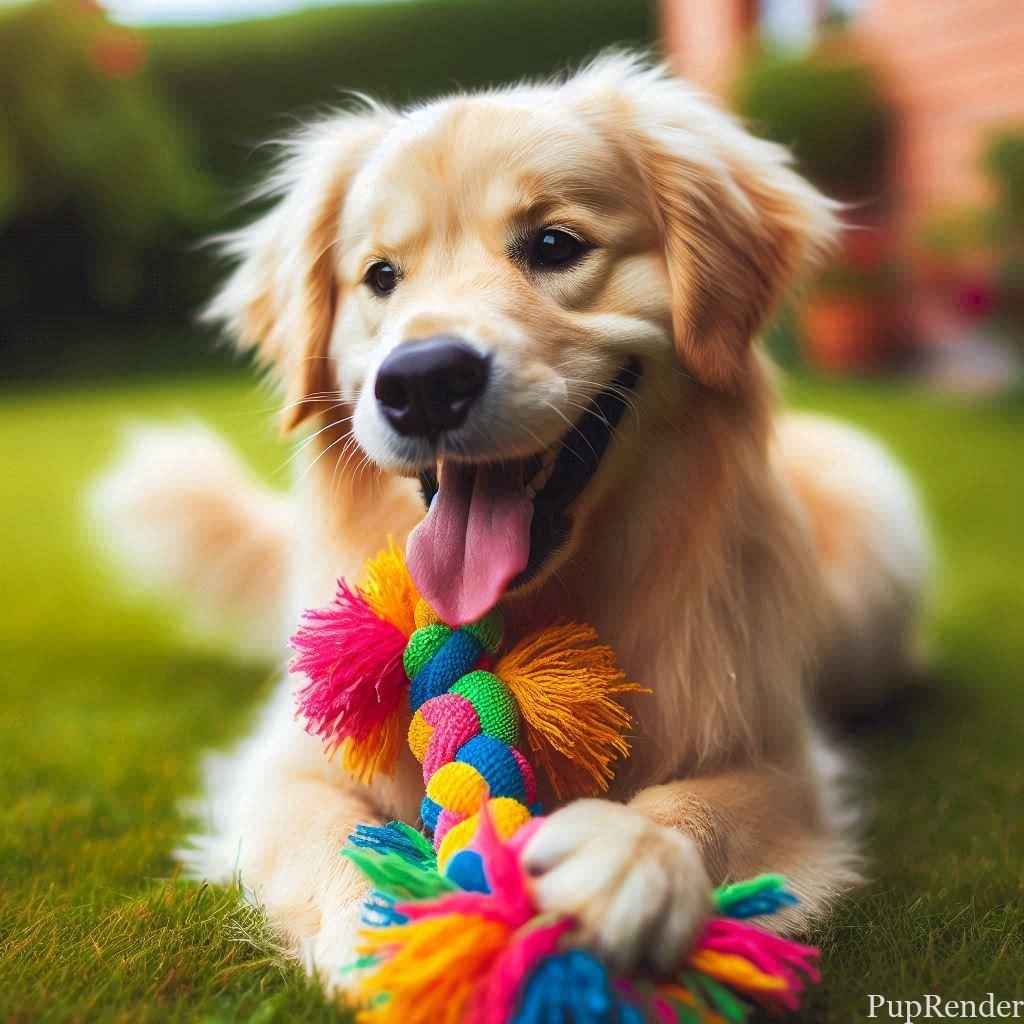 dog playing with a chew toy