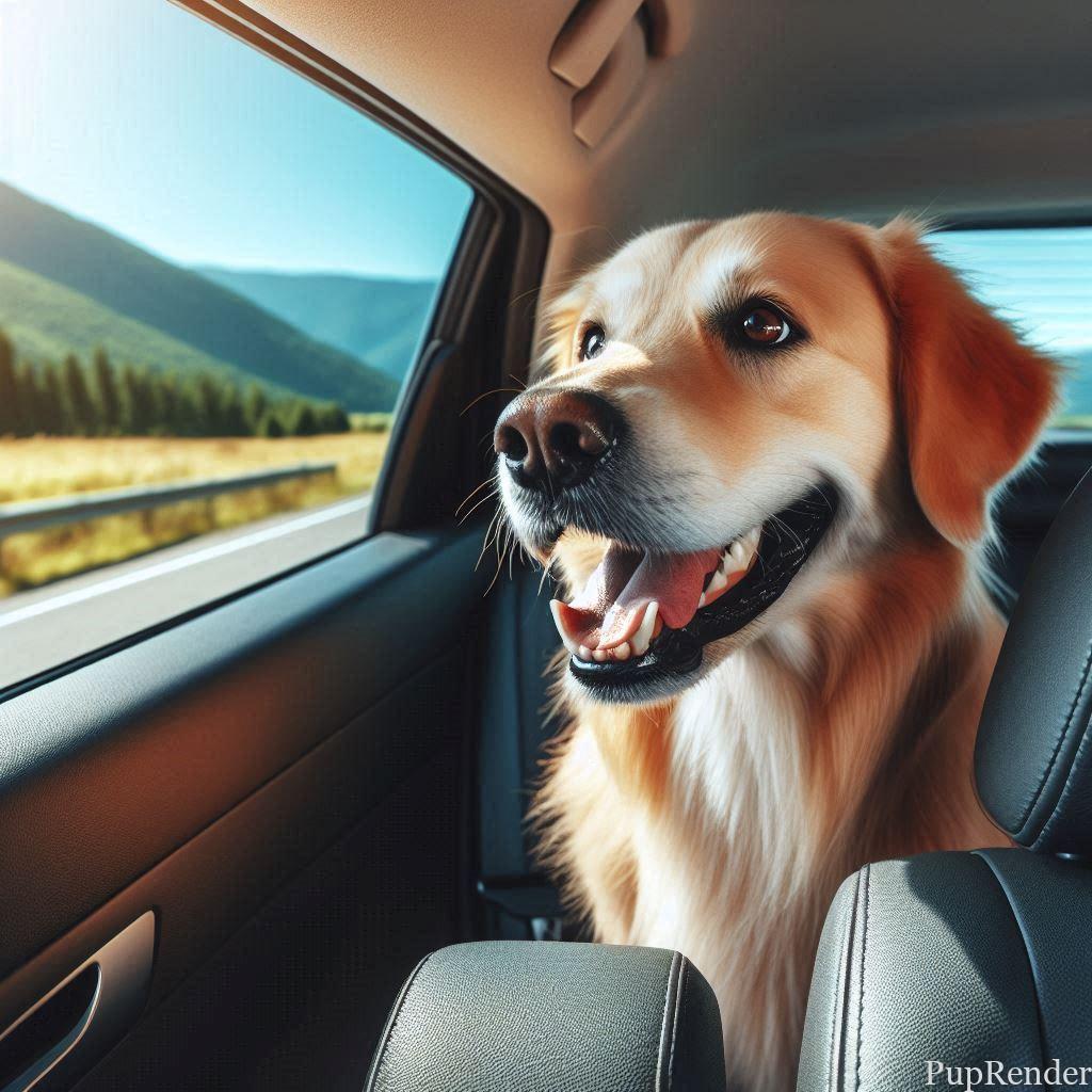 Dog sitting in a car looking out the window