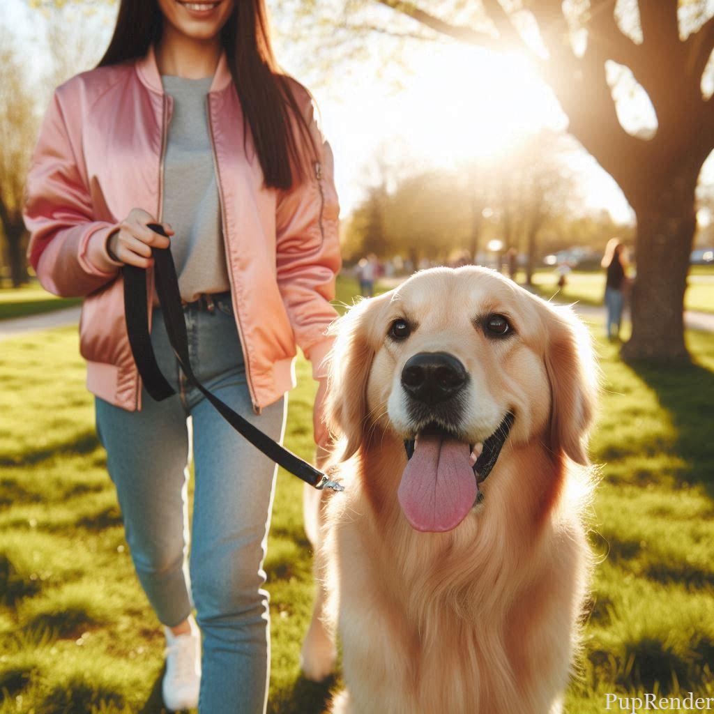 Owner walking confidently with their dog in a new area.