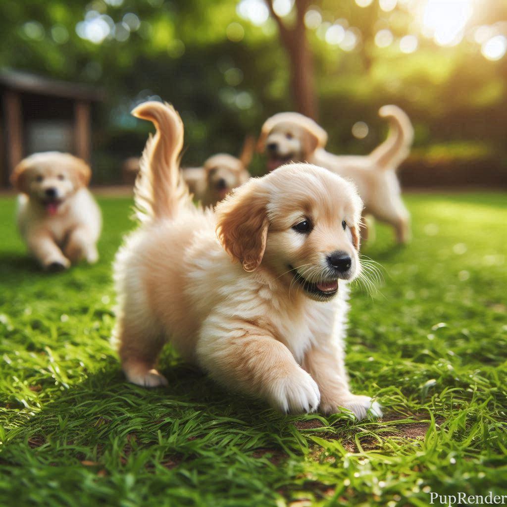 Playful puppy sitting on grass in a park