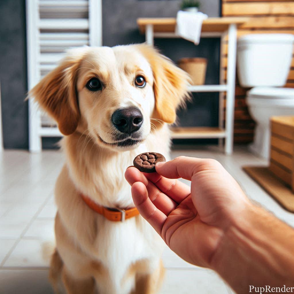 Dog being rewarded with a treat after following a command.