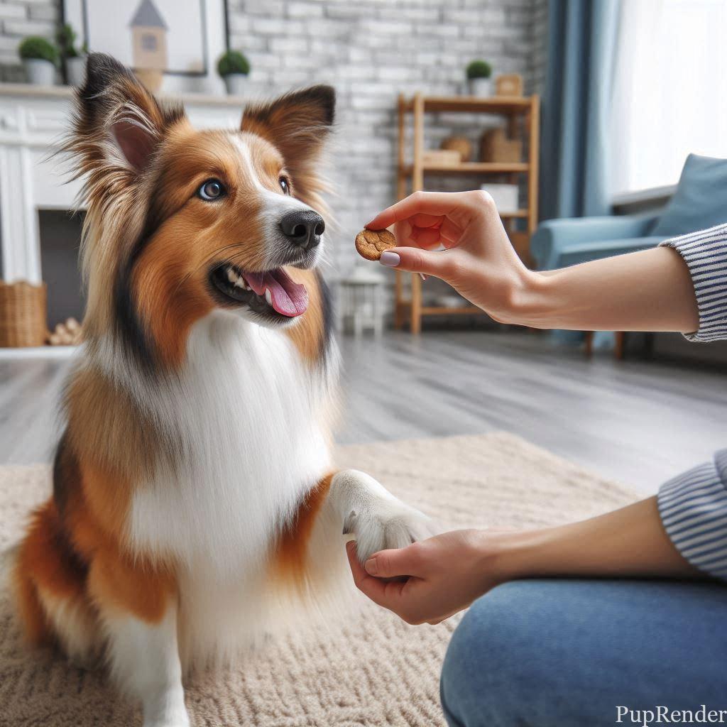 Dog receiving a treat as a reward after successful house training.