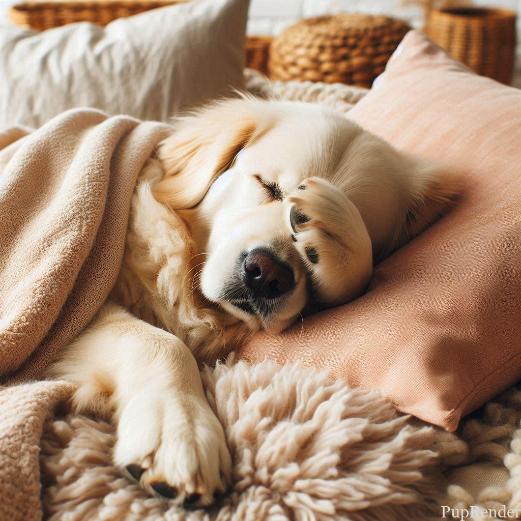 Dog resting in a cozy bed