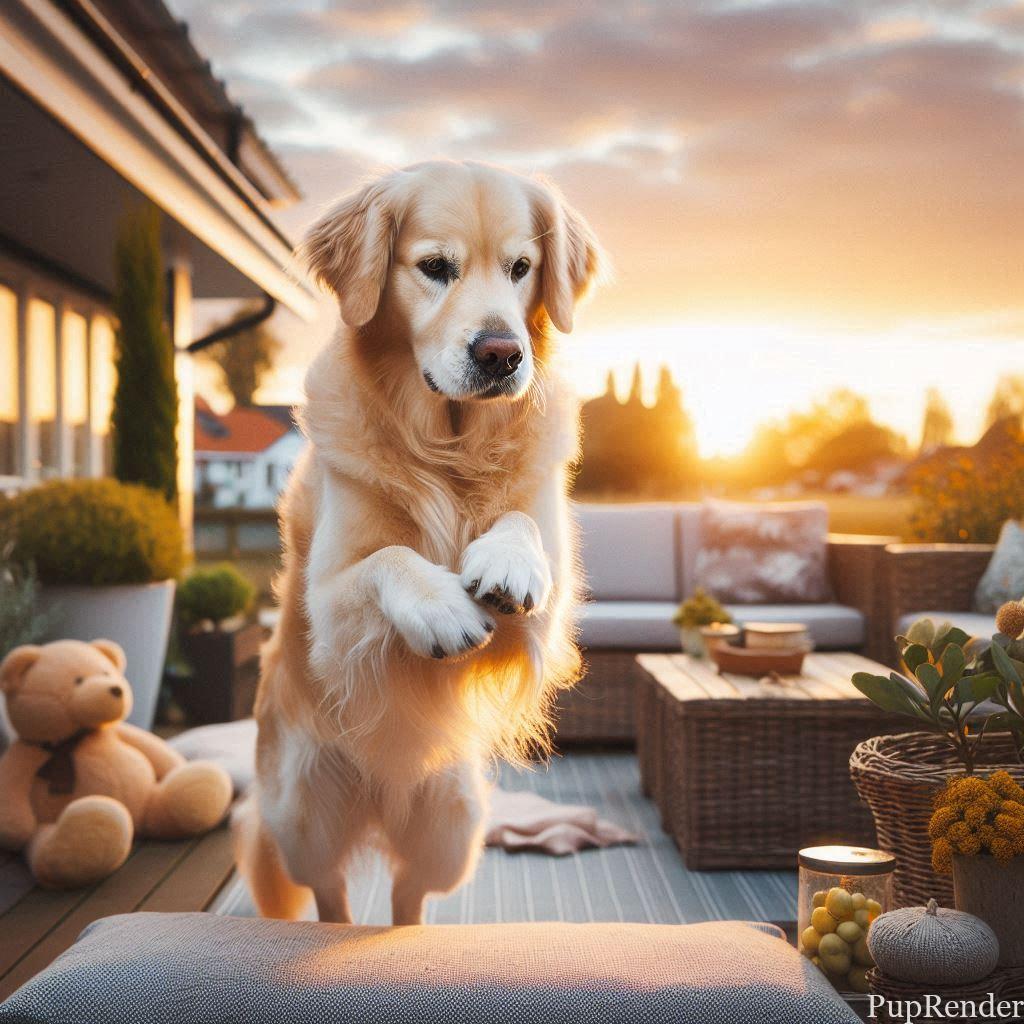 Max the Golden Retriever performing a handstand.