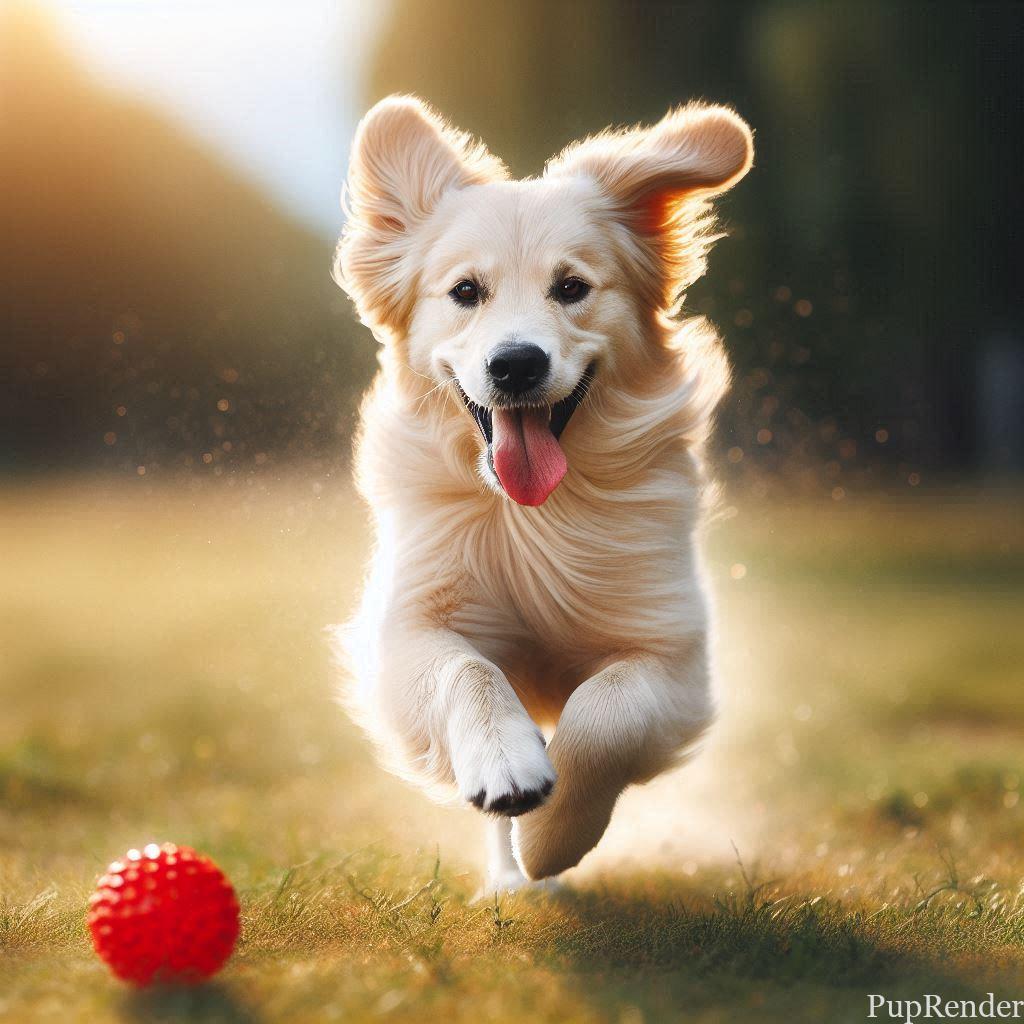 Dog running across a park