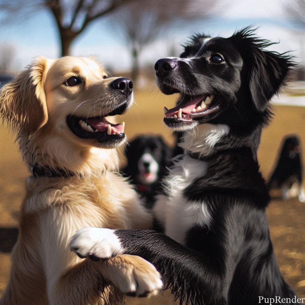 Dog interacting with other dogs at the park.