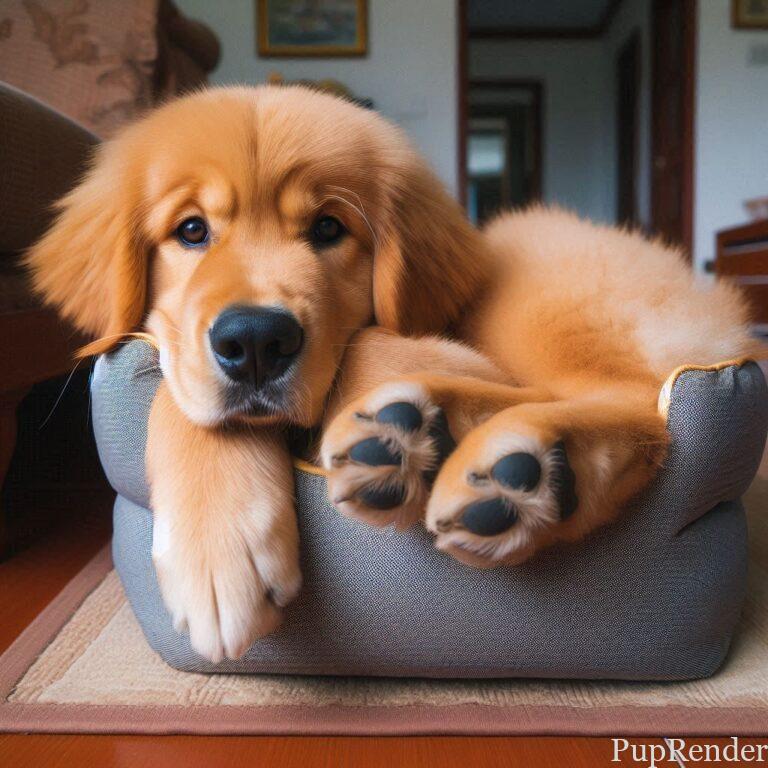Small dog curled up in a large dog bed.