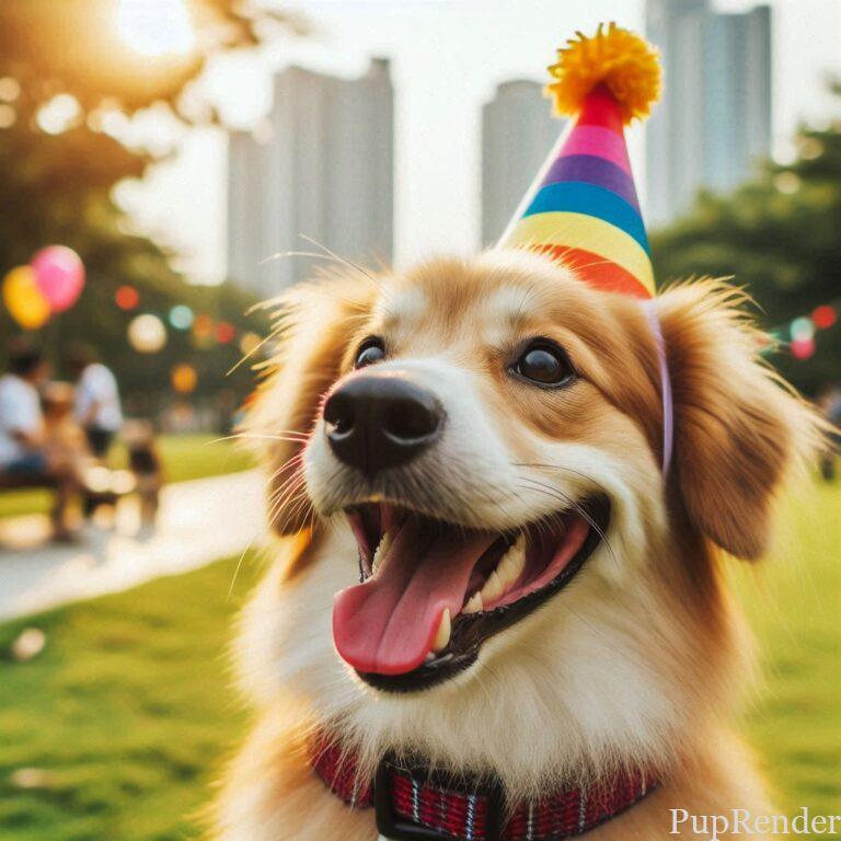 Happy dog playing in a park.