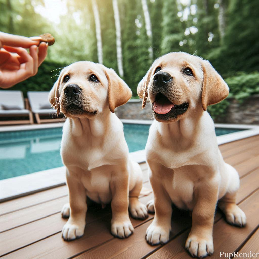 Puppies getting a treat