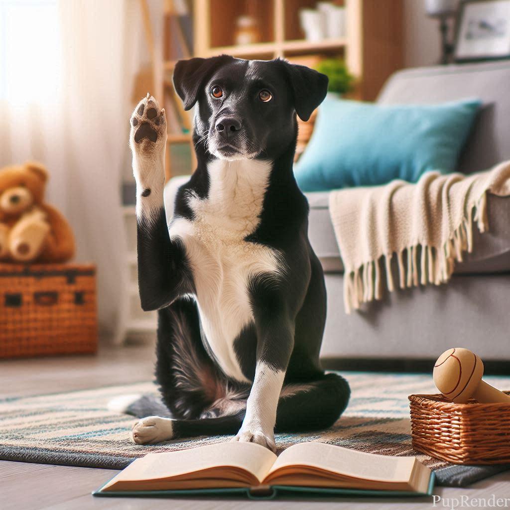 Dog Learning a New Trick Indoors.