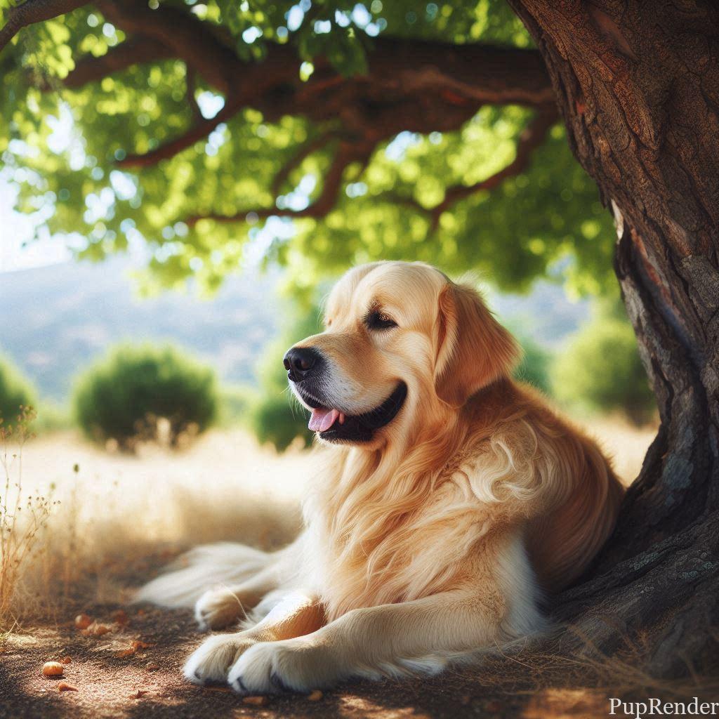 Dog enjoying summer under shade
