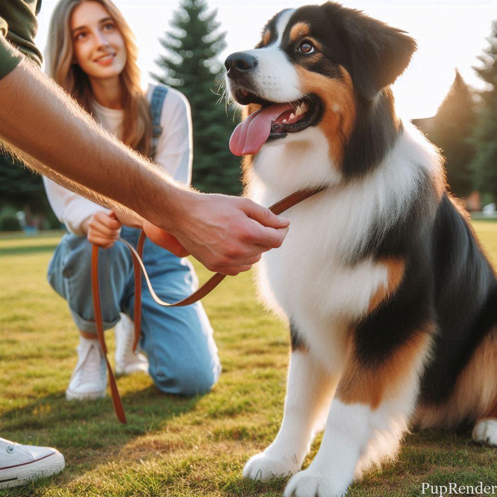 Dog owner using positive reinforcement while training