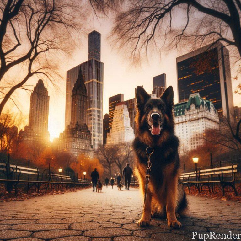 Central Park New York dog park at sunset