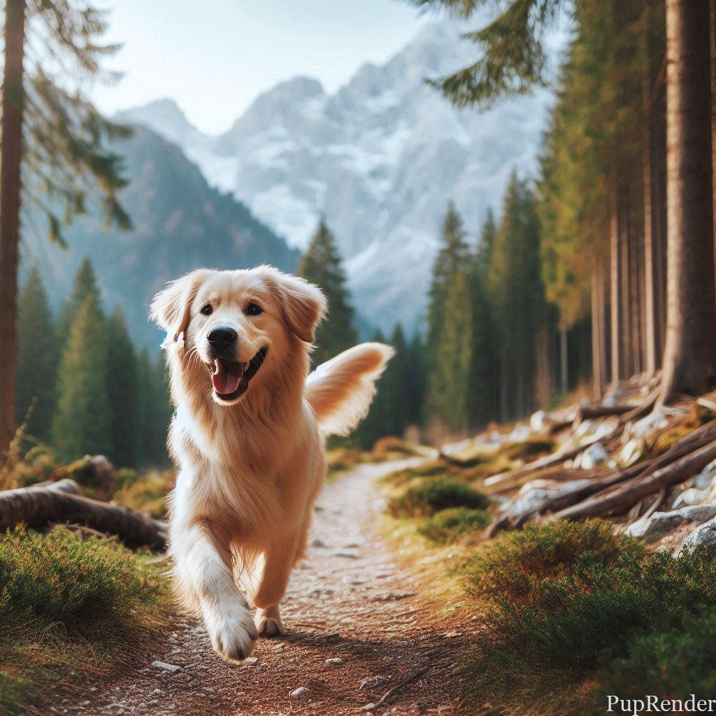 Dog running on a hiking trail