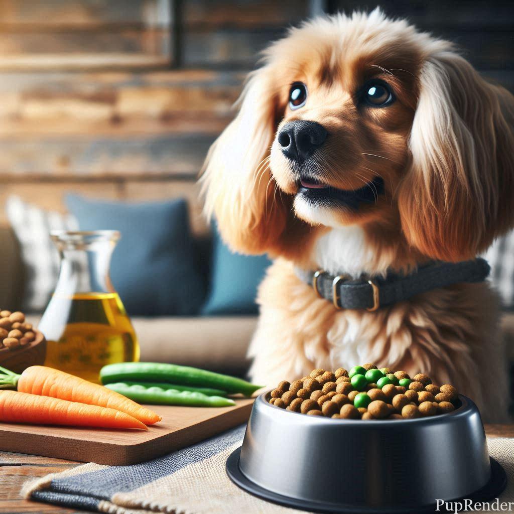 Dog eating from a bowl of healthy dog food.