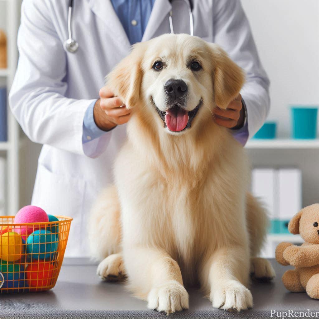 Dog with a happy face at a vet clinic