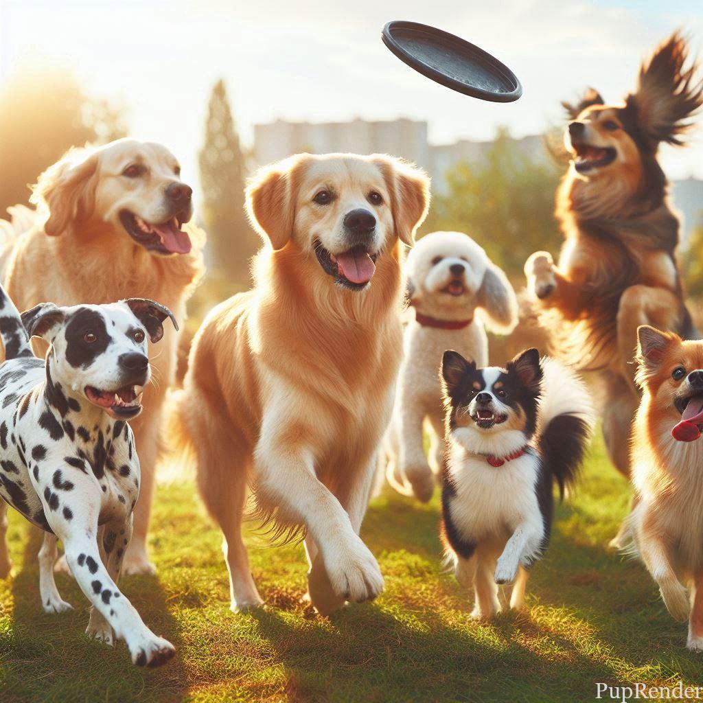 Various dog breeds sitting in a line