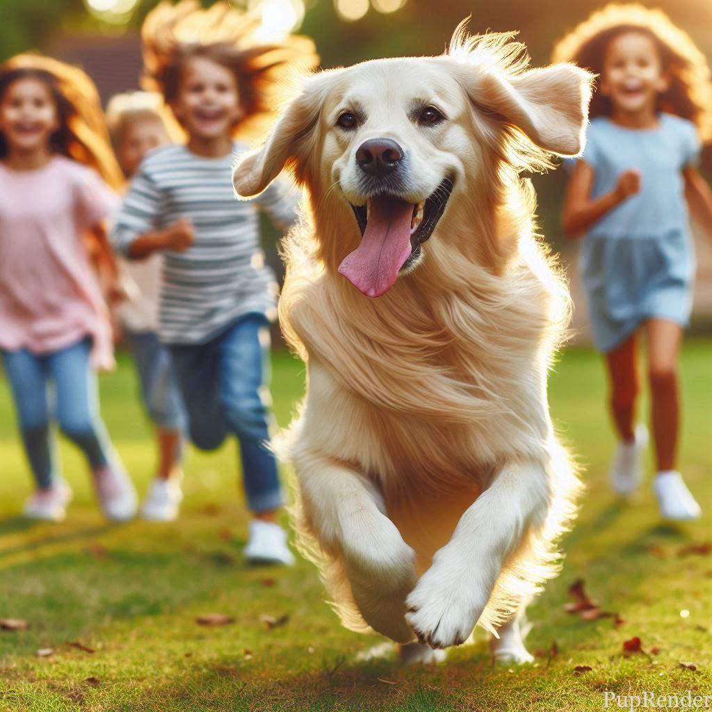 Dog running joyfully in a park.