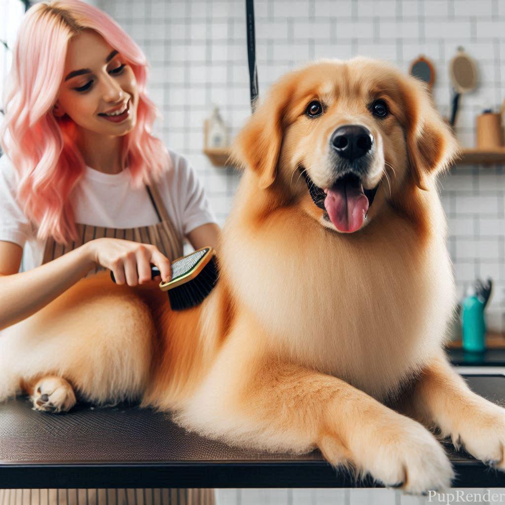 Dog being brushed by a groomer