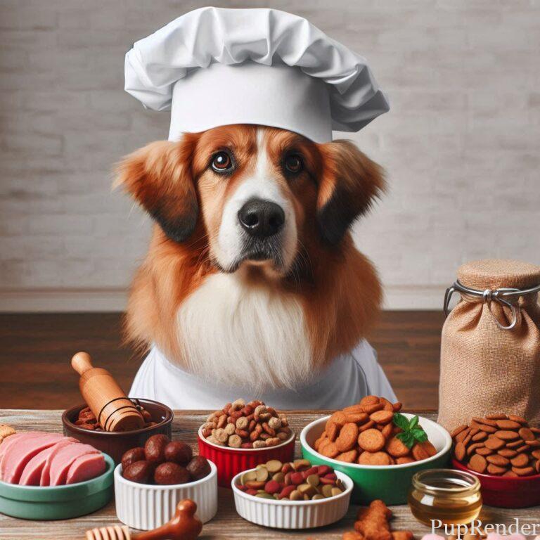 Healthy dog eating a balanced meal