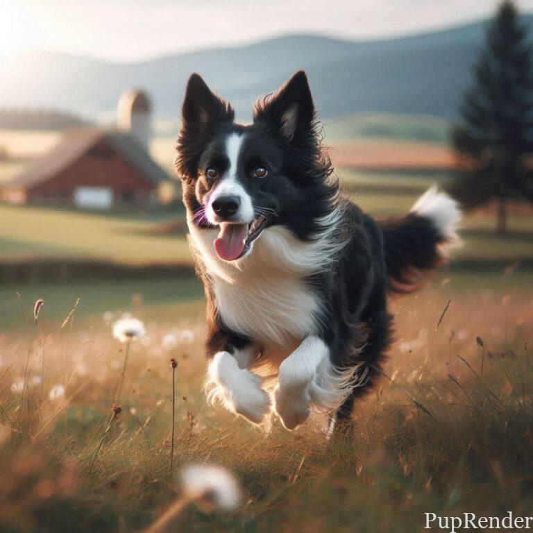 Border Collie running through a field.