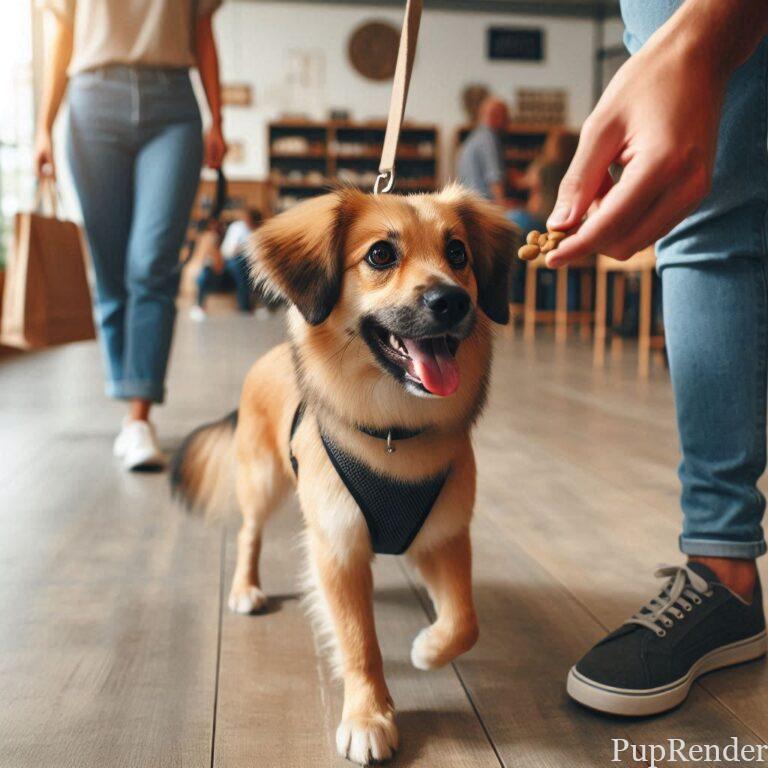 Dog walking on a leash indoors