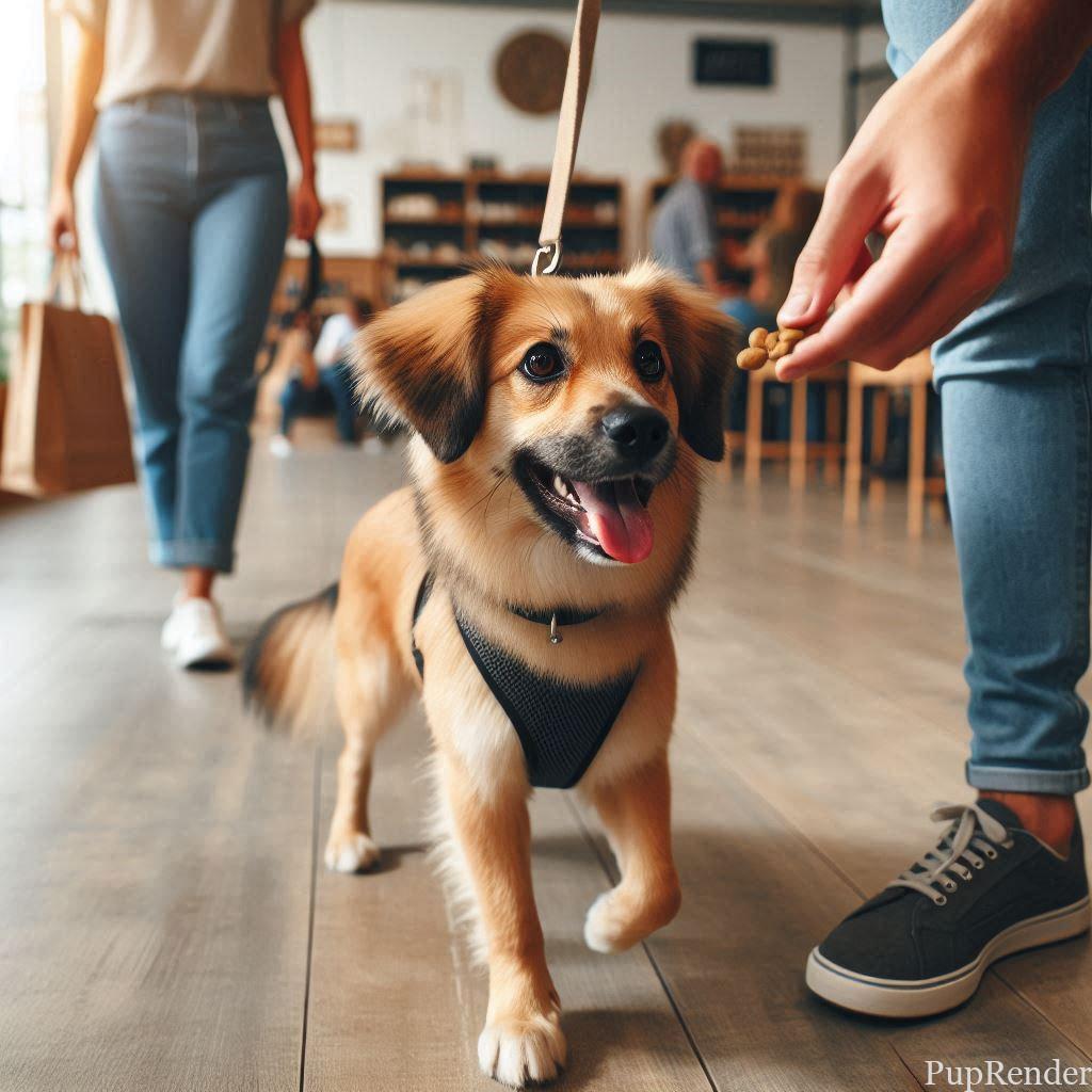 Dog walking on a leash indoors