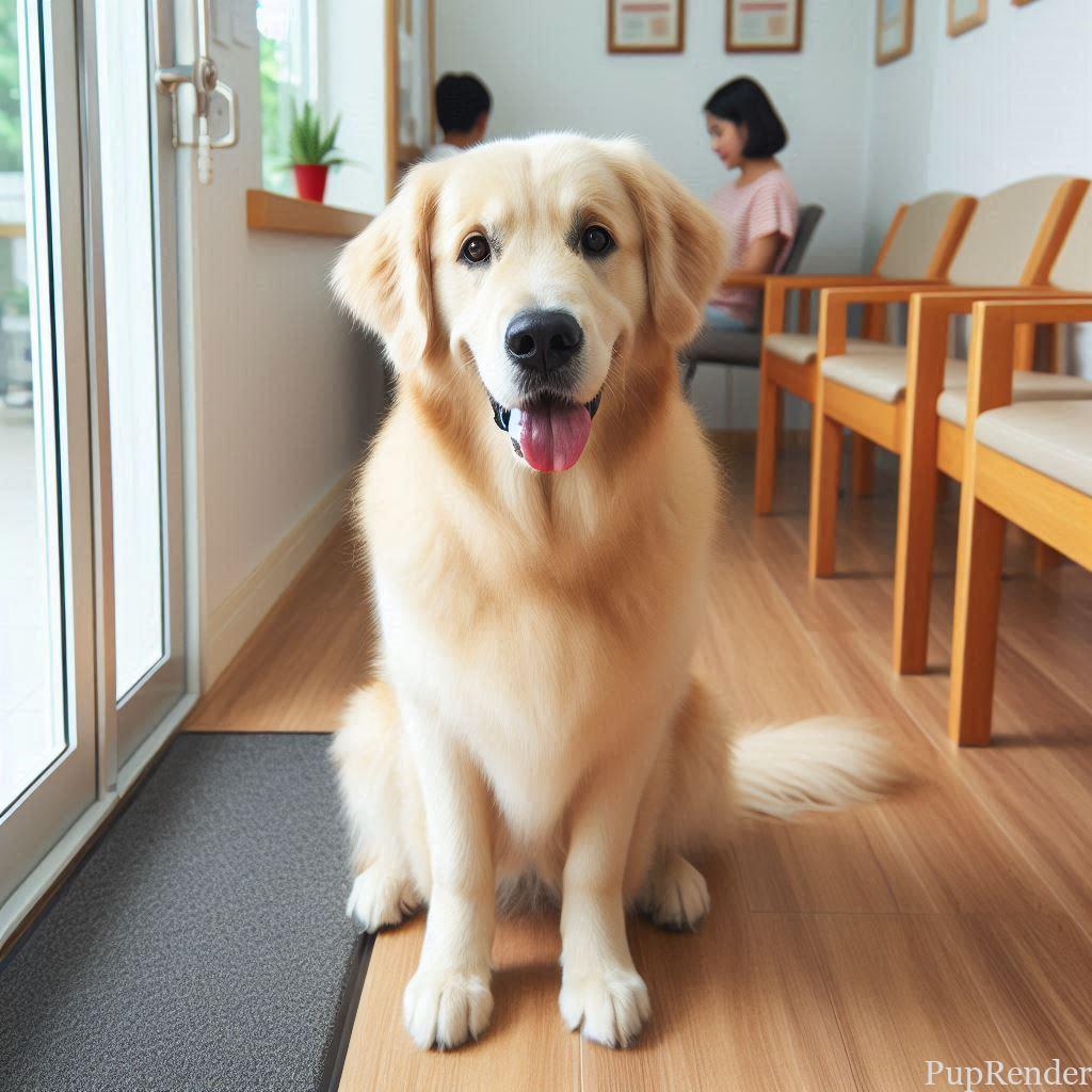 Happy dog receiving vaccination at the vet