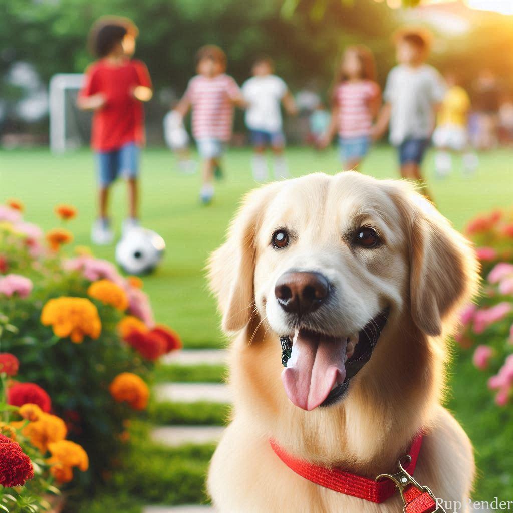 Dog walking on a leash in a park