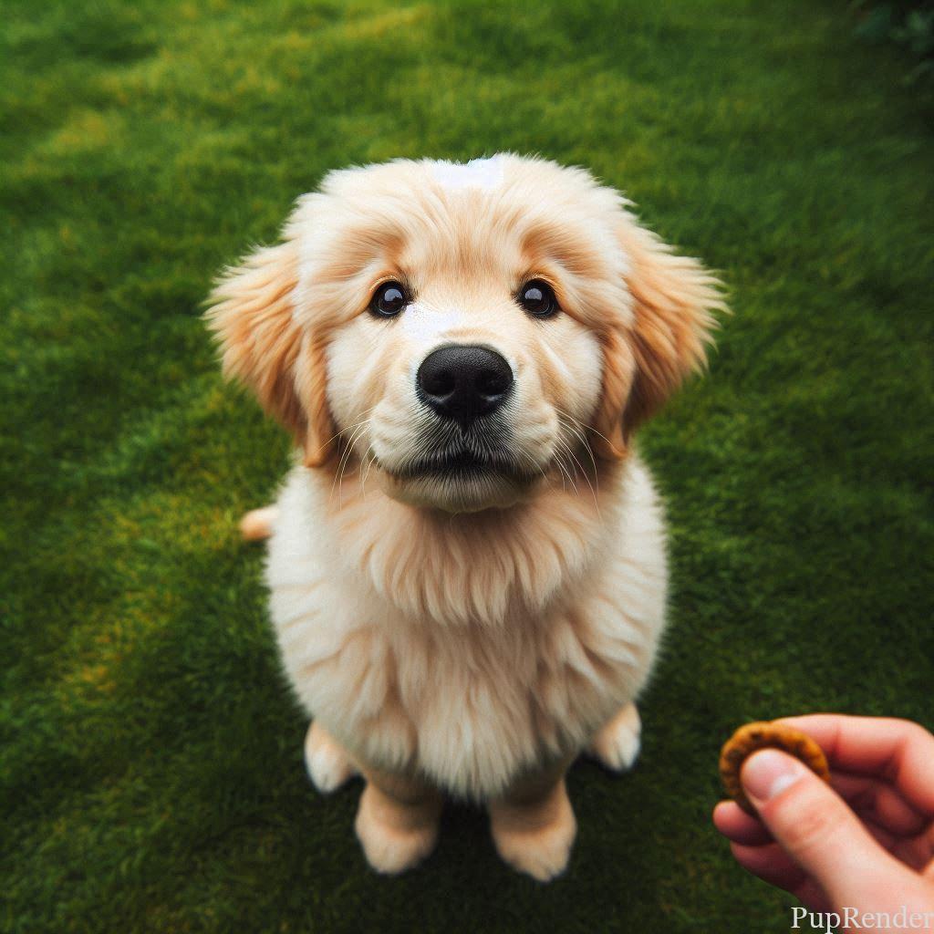 Dog receiving a treat during training.