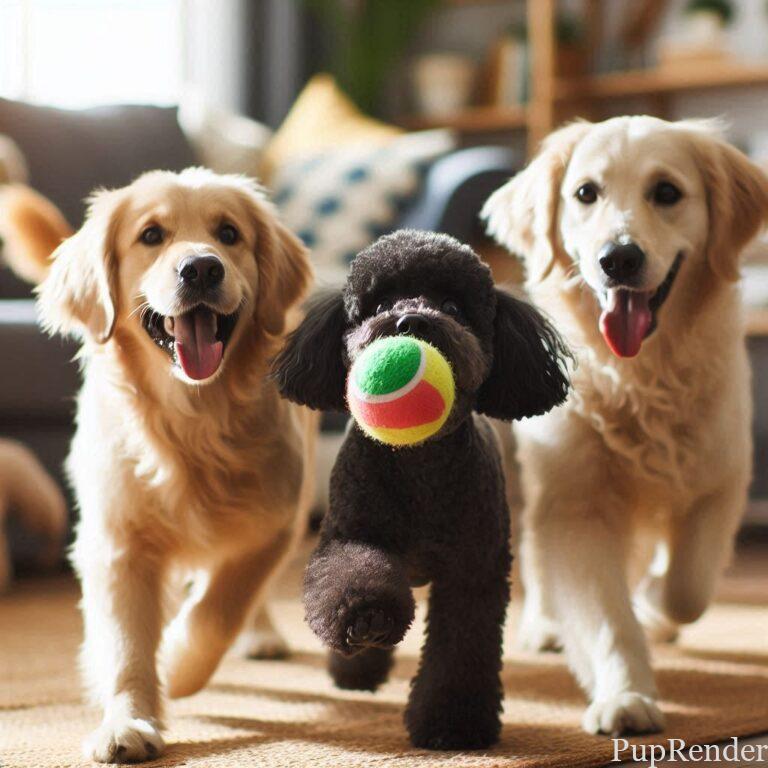 Dogs playing together in the backyard