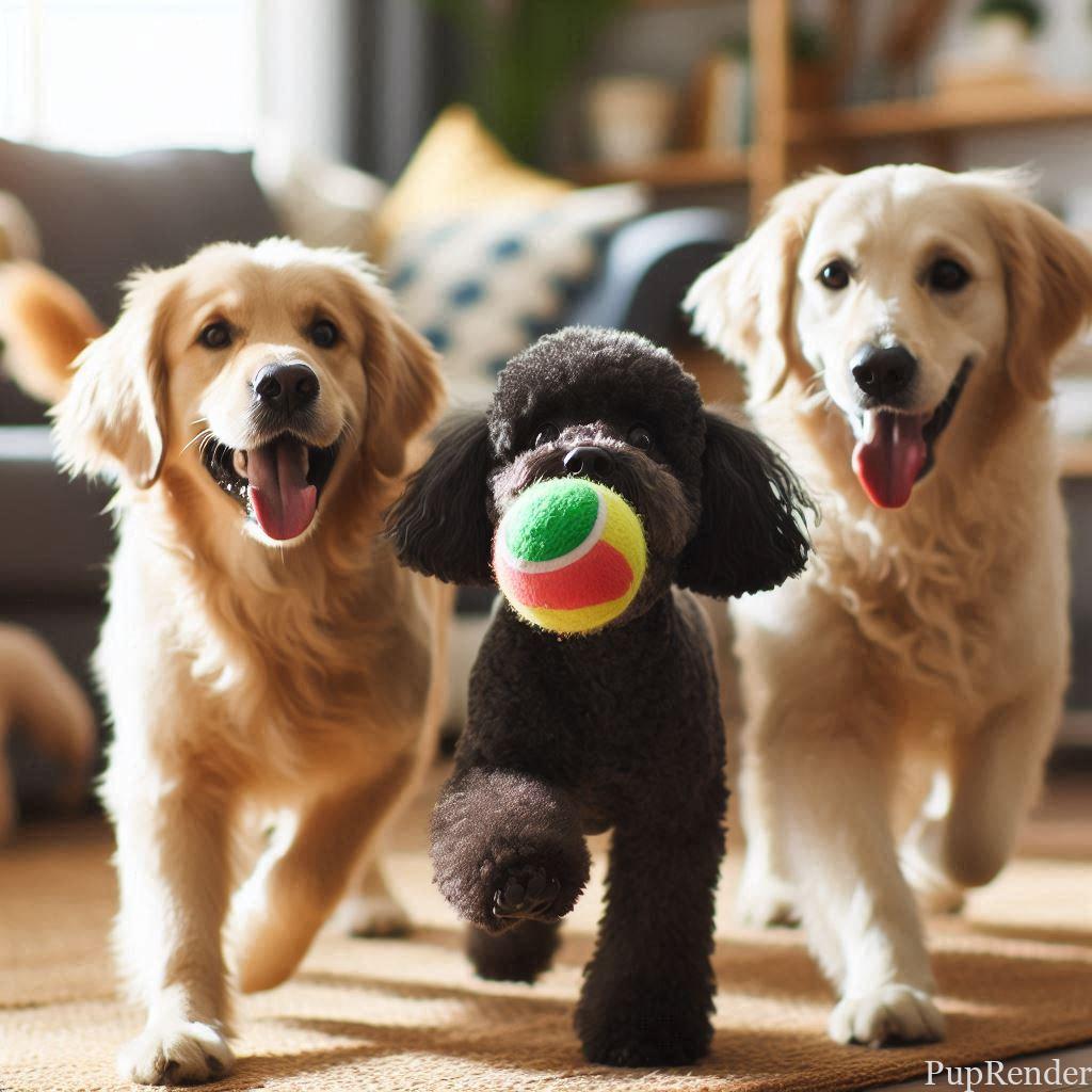 Dogs playing together in the backyard