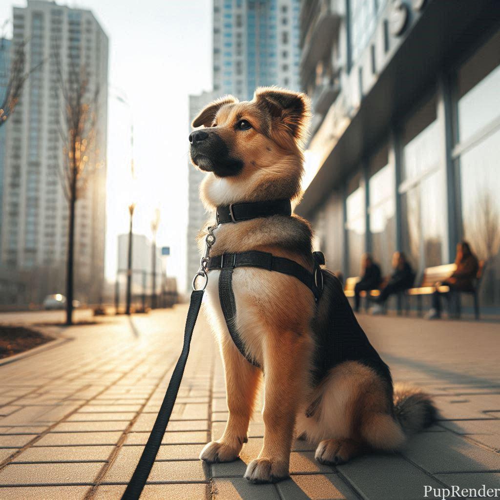 Dog sitting on command.