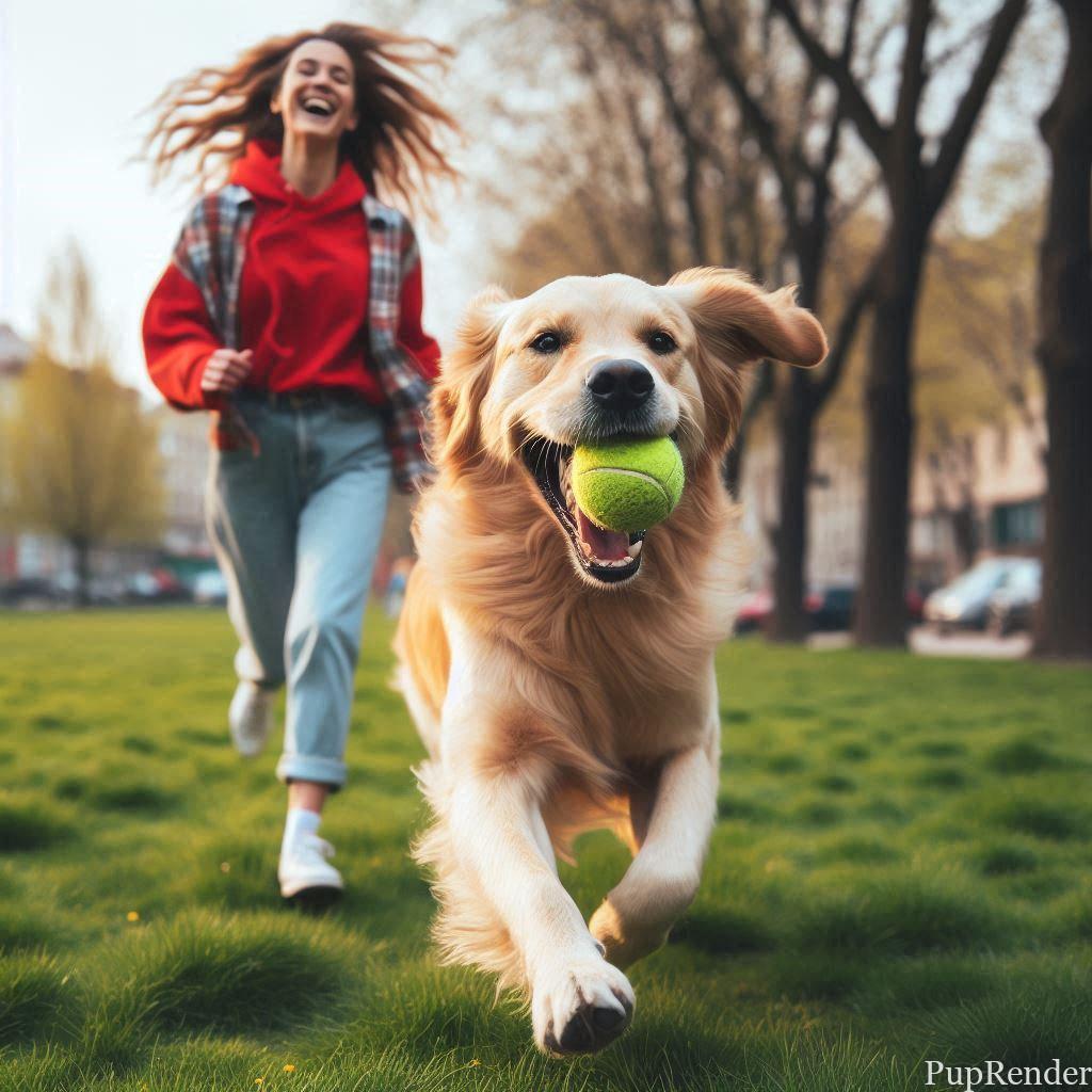Dog playing fetch with its owner.