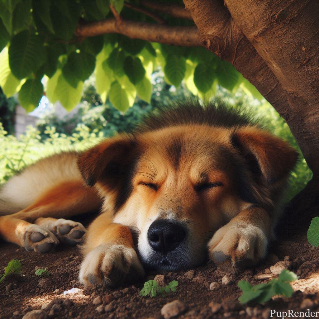 Dog lying down and panting.