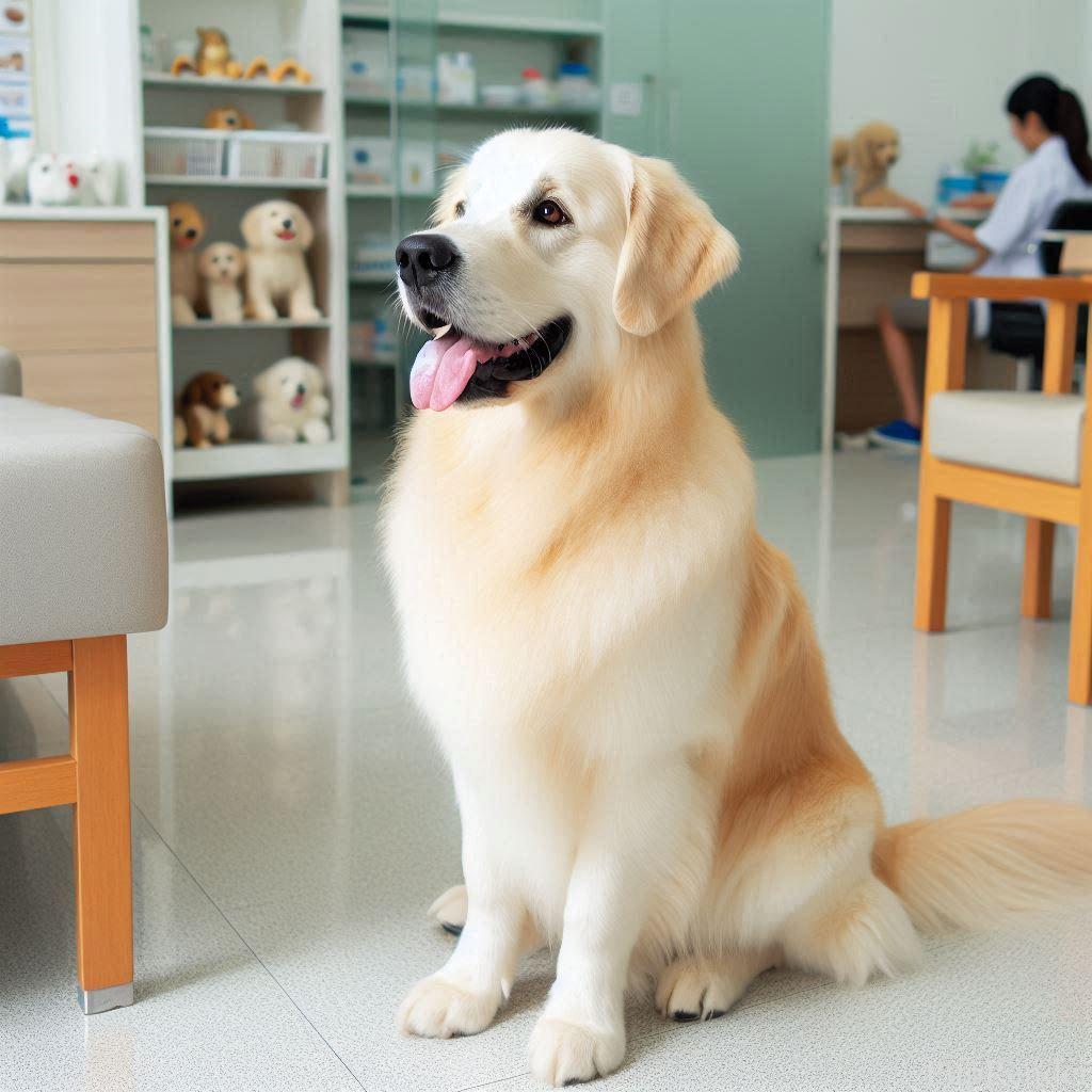A vet consulting with a pet owner about dog anxiety.