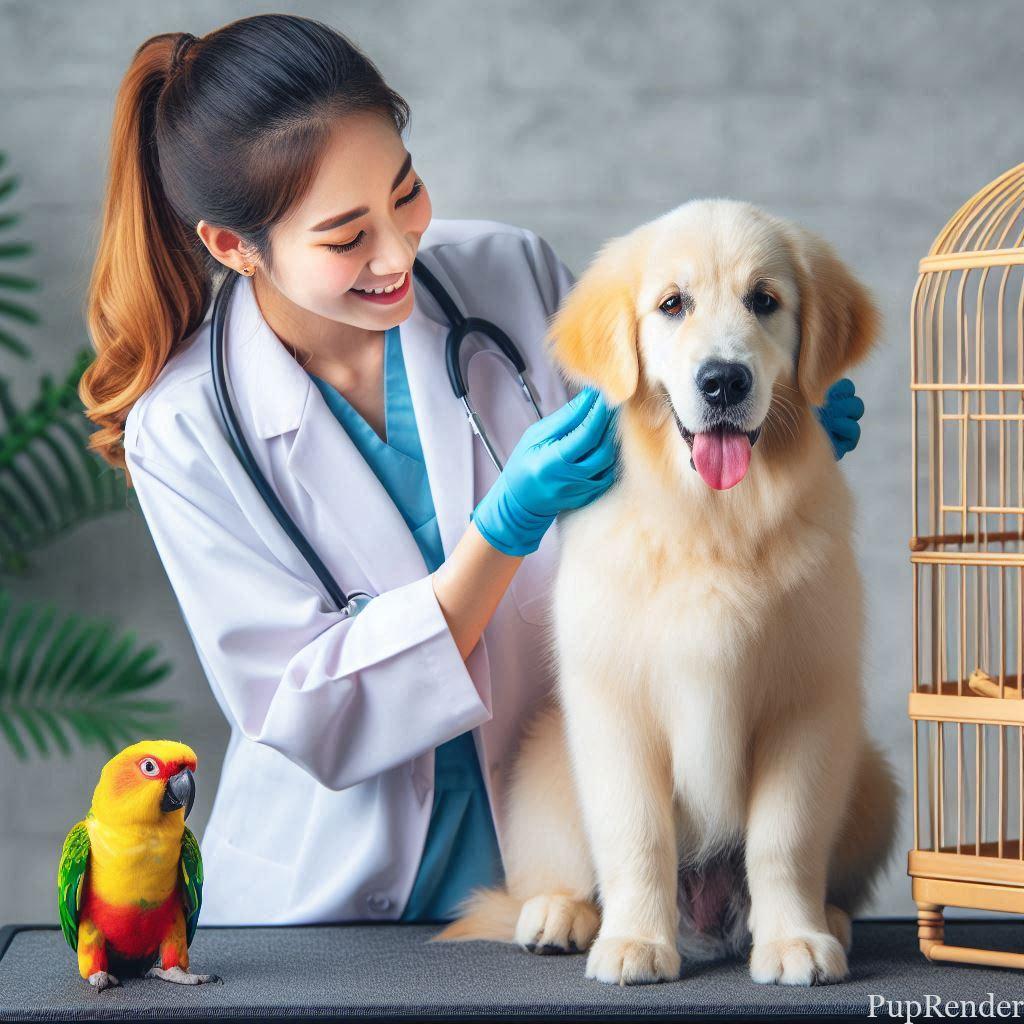 Dog getting a check-up at the vet