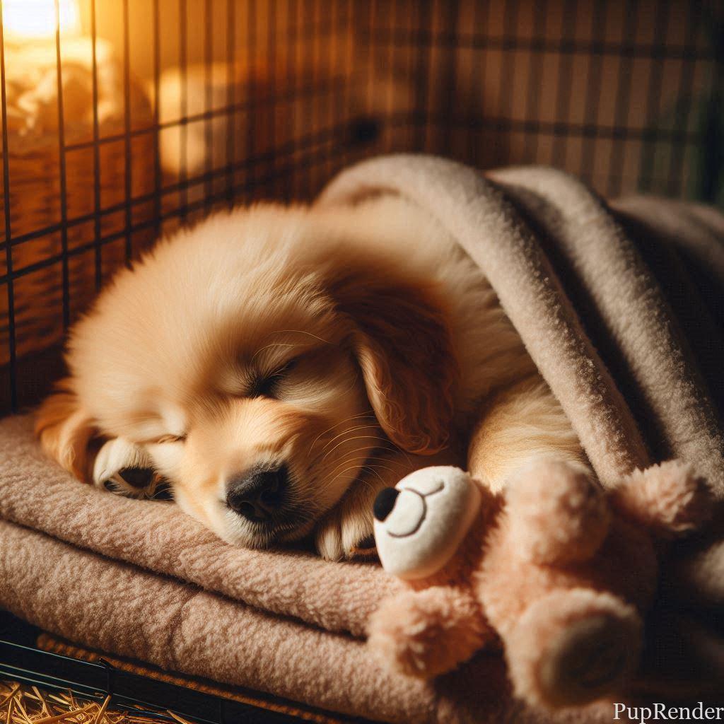 Dog lying on soft bedding inside a crate