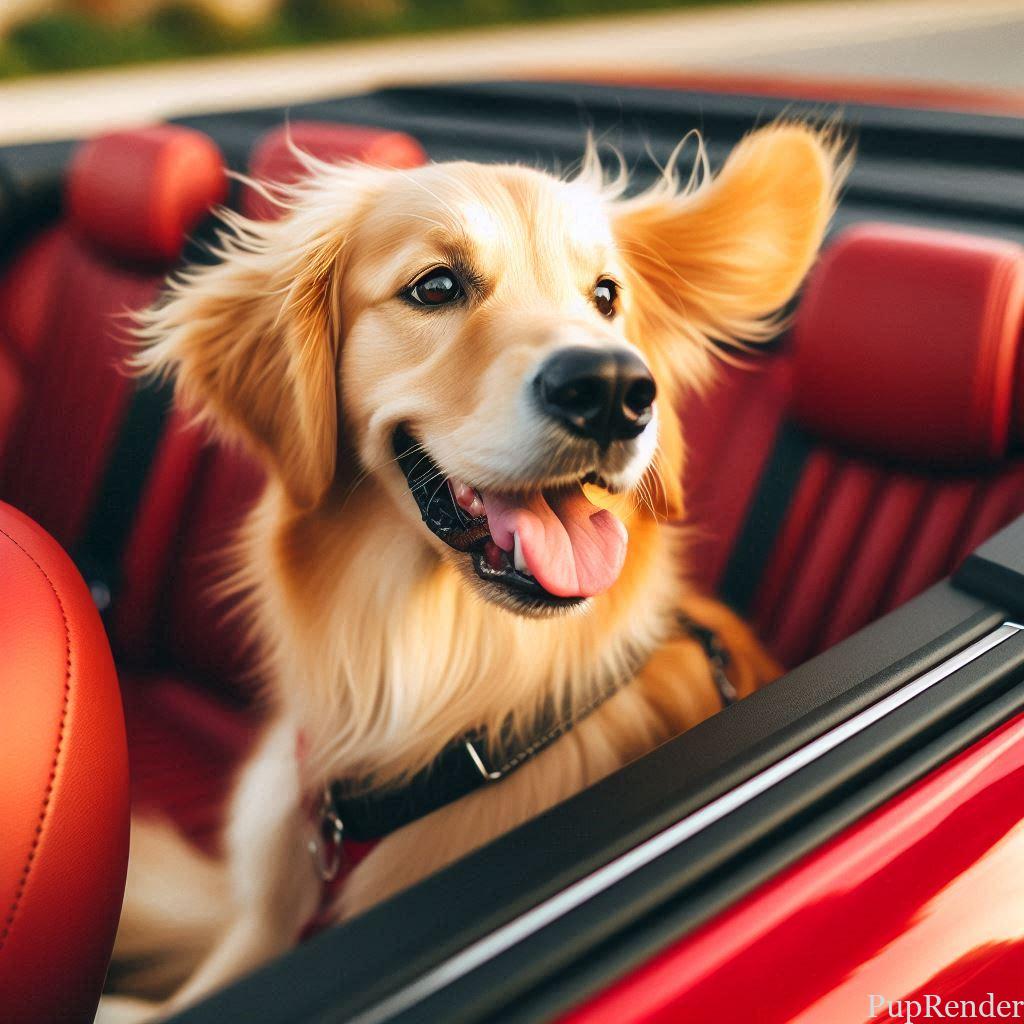 Dog buckled up in a car seat