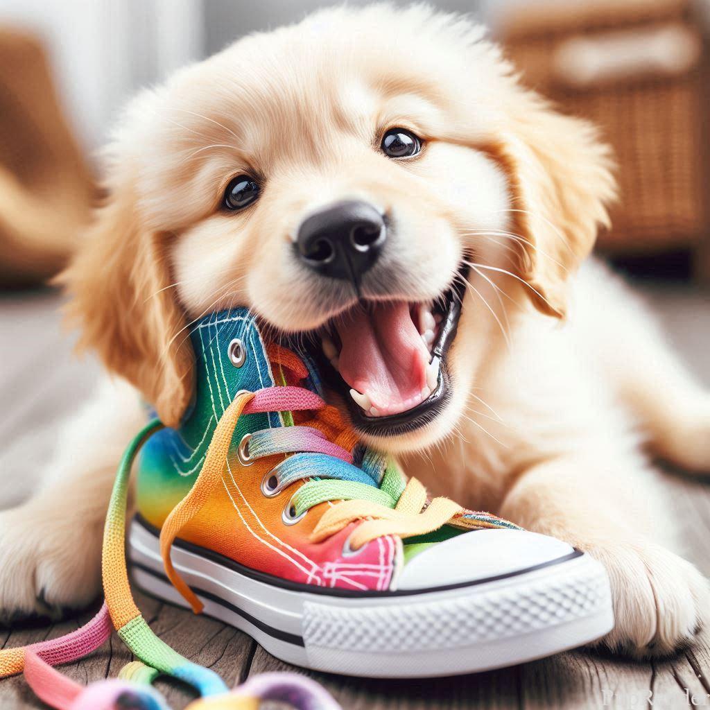 A pair of shoes chewed up by a dog