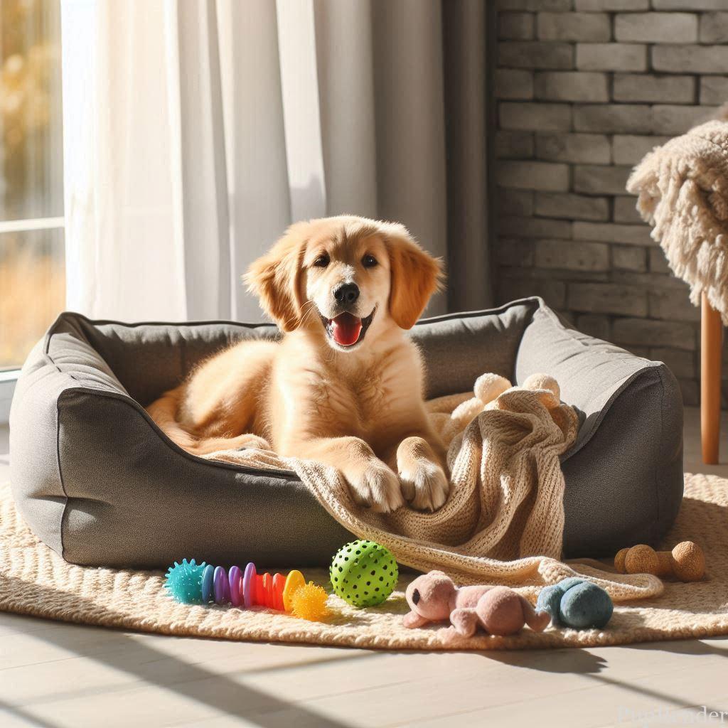 Dog resting in a cozy bed in a new home