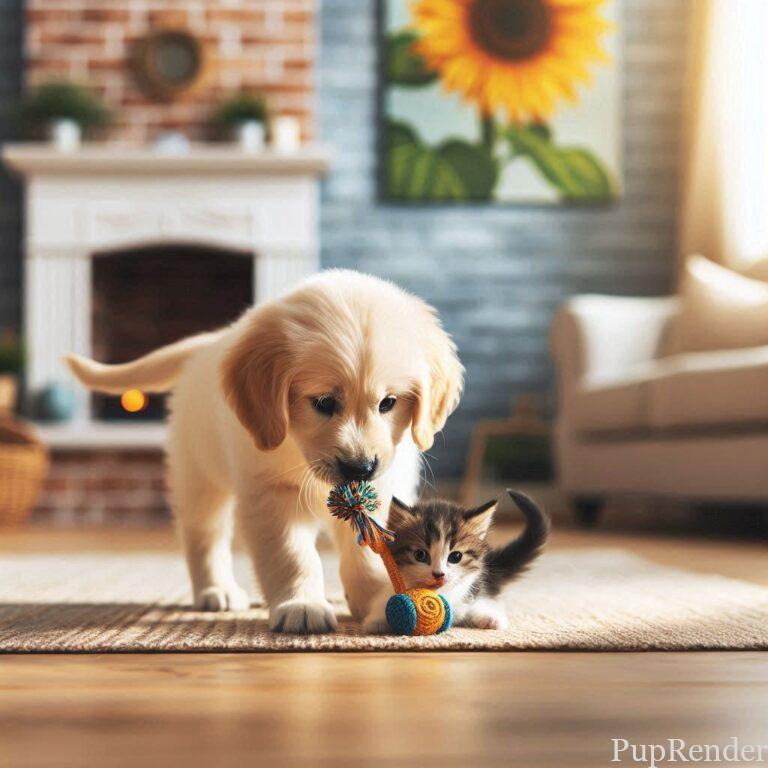 Dog and new cat meeting for the first time