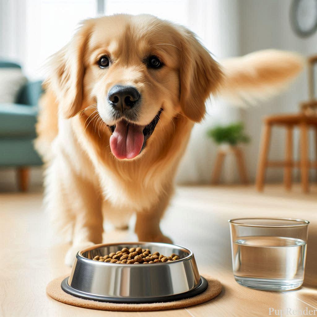 Dog eating from a bowl