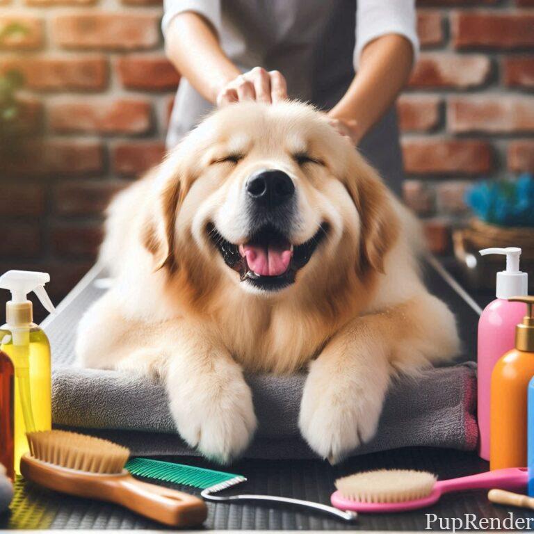 Dog sniffing grooming brush