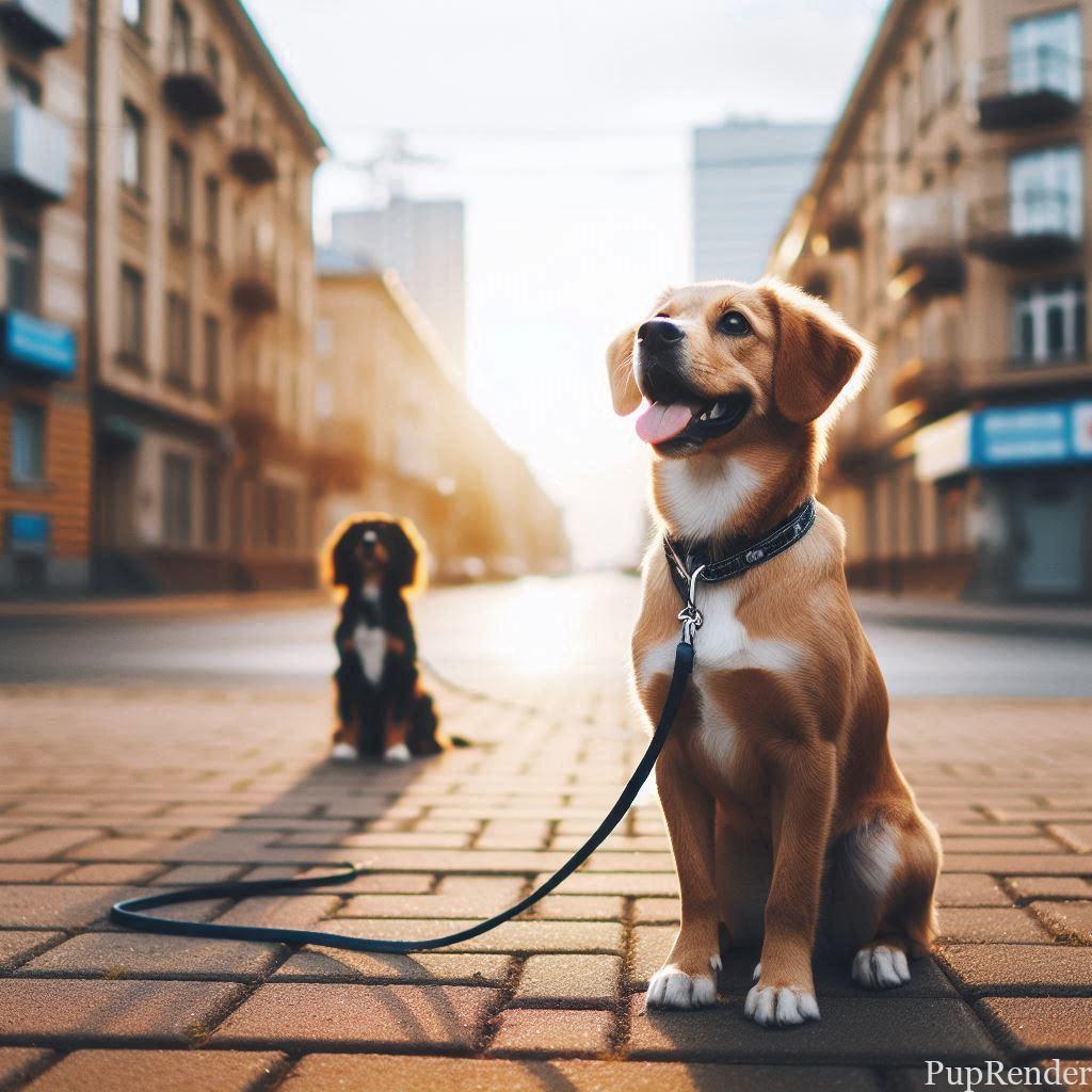Dog observing another dog from a distance.