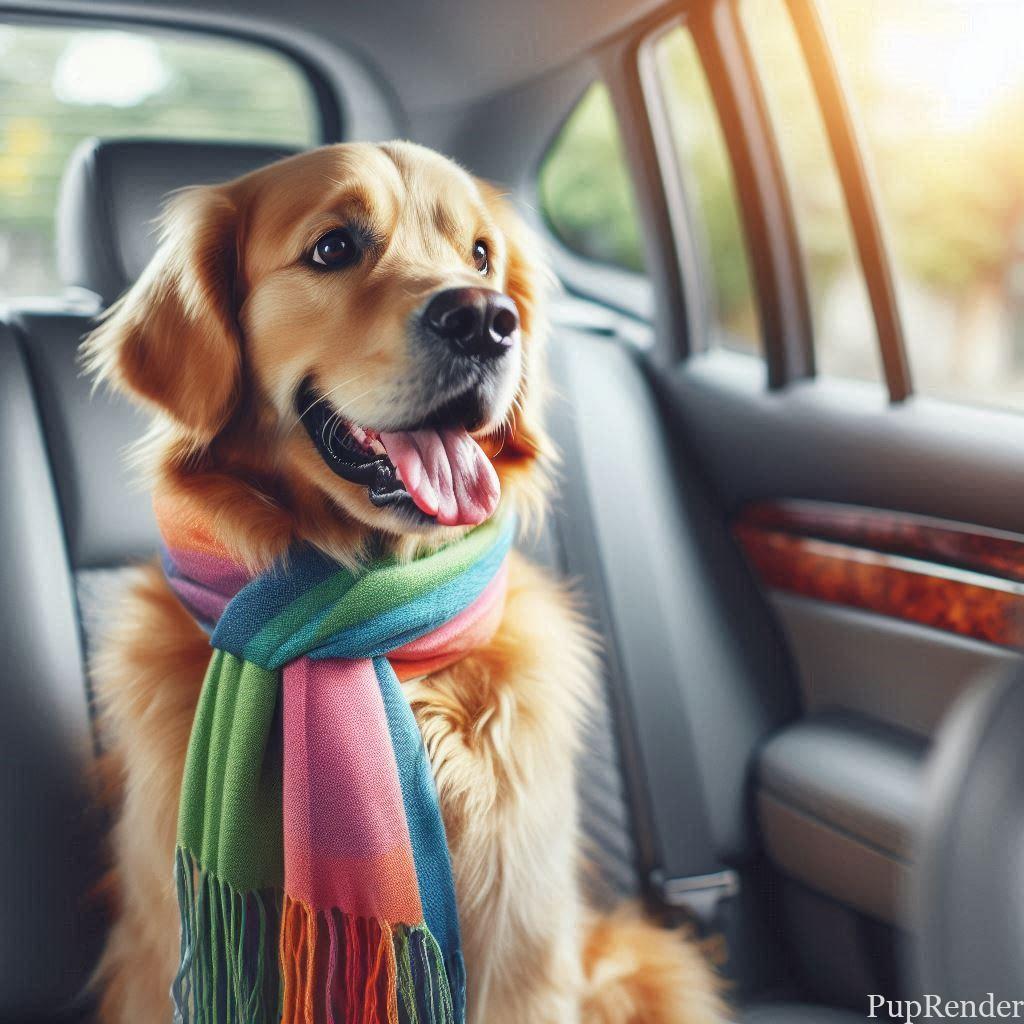 Dog looking fearful inside a car