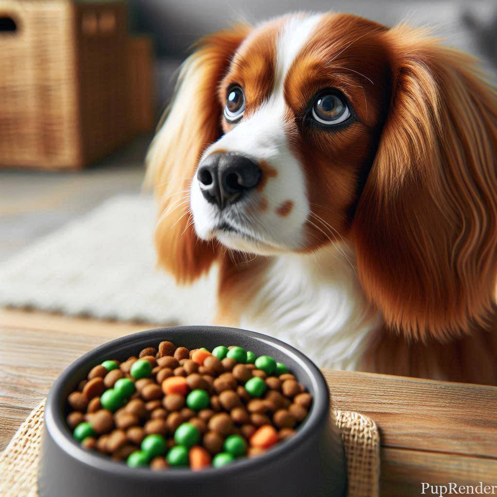Dog with a bowl of healthy food