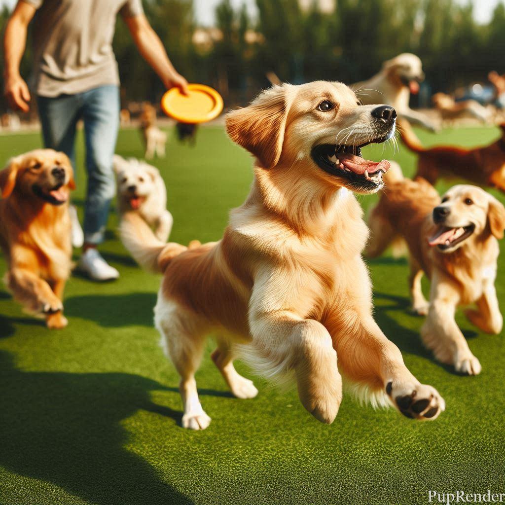 Happy dog playing at a dog park